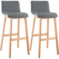 DELUKE 2er Set Barhocker TENAR - Stoff Hellgrau 41x46x102 cm Braun | Barstuhl Mit Lehne Tresenhocker Tresenstuhl Kneipenhocker Kneipenstuhl