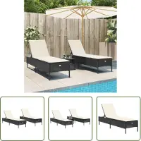 The Living Store Sonnenliegen mit Auflagen 2 Stk. Schwarz Poly Rattan
