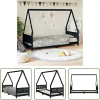 The Living Store Kinderbett Schwarz 80x200 cm Massivholz Kiefer