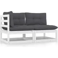 Syfax 2-tlg. Garten-Lounge-Set mit Kissen Weiß Kiefer Massivholz