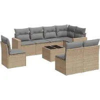 vidaXL 9-tlg. Garten-Sofagarnitur mit Kissen Beige Poly Rattan