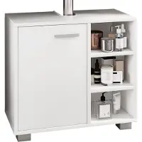 VCM Holz Waschbeckenunterschrank | Badschrank | Maße: H. 58 x B. 60 x T. 30 cm | 1 Drehtür | 3 kleine offene Regalfächer - Zalo L