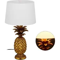 Relaxdays Tischlampe Ananas, moderne Lampe mit Stoffschirm, E27 Fassung, Dekolampe mit Kabel, H x D: 54 x 30 cm, gold