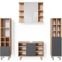 Vicco Badmöbel-Set Fynn Goldkraft Eiche 4 Teile, mit Midischränke, Model 34720