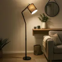 Globo Lighting LED Stehlampe, Holz, Textil, grau, schwarz, beweglich, H 172 cm