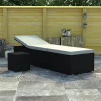 vidaXL "im Angebot" Sonnenliege - für den Garten - 1 Person - mit Auflage und Teetisch Poly Rattan Cremeweiß - Gartenliegen CC20040
