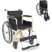 Mobiclinic Rollstuhl Faltrollstuhl Denver Sitzhöhe 46 cm Handbremse abnehmbare Rückenlehne stabil Faltrollstuhl leicht Farbe creme und schwarz