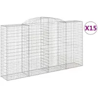 vidaXL Gabionen mit Hochbogen 15 Stk 300x50x160/180cm Verzinktes Eisen