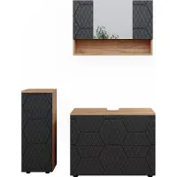 Vicco Badmöbel-Set Irma Anthrazit mit Wabenstruktur 3 Teile, mit Schubladenschrank und Midischrank, Model 47183