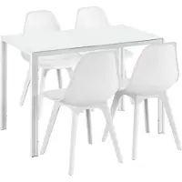 En.casa [] Essgruppe für 4 Personen Weiß Esstisch + 4 Stühle Küchentisch Esszimmertisch mit Esszimmerstuhl