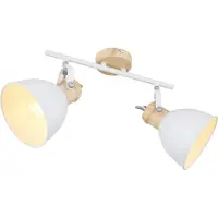 Globo Strahler Metall weiß, Metall Holzoptik, LxBxH: 350x150x215mm, exkl. 2x E27 40W 230V
