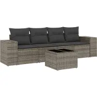 vidaXL 5-tlg. Garten-Sofagarnitur mit Kissen Grau Poly Rattan