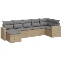 vidaXL 7-tlg. Garten-Sofagarnitur mit Kissen Beige Poly Rattan