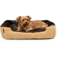Lionto Hundebett, weiches Kuschelbett mit herausnehmbarem Wendekissen & Anti-Rutsch-Boden, 75x60 cm, beige/braun