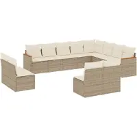 vidaXL 12-tlg. Garten-Sofagarnitur mit Kissen Beige Poly Rattan