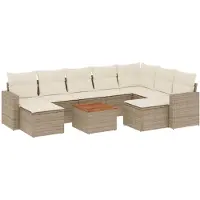 vidaXL 10-tlg. Garten-Sofagarnitur mit Kissen Beige Poly Rattan