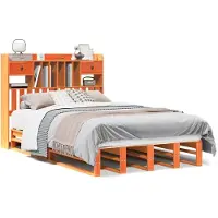 Syfax Massivholzbett mit Regal ohne Matratze Wachsbraun 135x190 cm
