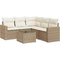 vidaXL 6-tlg. Garten-Sofagarnitur mit Kissen Beige Poly Rattan