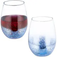 Relaxdays Weingläser ohne Stiel, 2er Set, Rotweinbecher, je 500 ml Fassungsvermögen, Wassergläser, Dessertgläser, blau