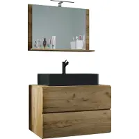 VCM 3-tlg. Waschplatz Waschtisch | Waschbecken Unterschrank Breite 80 cm | Badmöbel Set mit Schubladen Spiegel | Lendas M
