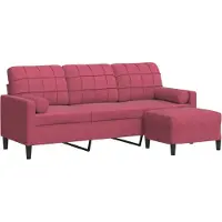 vidaXL 3-Sitzer-Sofa mit Hocker Weinrot 180 cm Samt