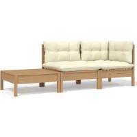vidaXL "2026 Promotion" 3-tlg. Garten-Lounge-Set mit Creme Kissen Massivholz Kiefer - Gartenstühle CC27222