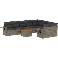 vidaXL 10-tlg. Garten-Sofagarnitur mit Kissen Grau Poly Rattan