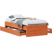 Syfax Massivholzbett ohne Matratze mit Schubladen Braun 75x190 cm