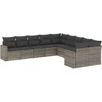 vidaXL 10-tlg. Garten-Sofagarnitur mit Kissen Grau Poly Rattan