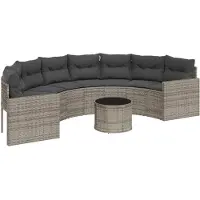 vidaXL Gartensofa mit Tisch und Kissen Halbrund Grau Poly Rattan