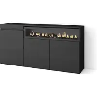 Skraut Home Sideboard, Highboard, 150x35x75cm, 3 Türen, Elektrokamin. farbe Schwarz