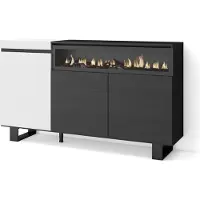 Skraut Home Sideboard, Highboard, 150x35x87cm, 3 Türen, Elektrokamin. Industriedesign, Weiß und Schwarz
