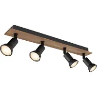 Globo Lighting Strahler Holz dunkelbraun, Metall schwarz matt, LxBxH: 500x60x90mm, exkl. 4x GU10 35W 230V