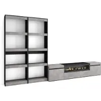 Skraut Home Wohnwand Wohnzimmer, 320x35x186cm, Für TV-Geräte bis zu 80", Elektrokamin, Zementgrau