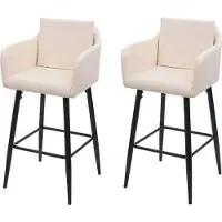 Mendler 2er-Set Barhocker MCW-H93, Barstuhl Tresenhocker, Fußablage Metall Kunstleder creme-beige