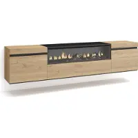 Skraut Home TV-Schrank, Lowboard, 200x35x45cm, Für TV-Geräte bis zu 80", Elektrokamin, Hängend, Eiche und Schwarz