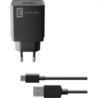 Cellularline USB Charger 10W - USB-C Netzladegerät 10 W mit USB-C-Kabel, Drinnen, AC, 1 m, Schwarz
