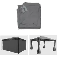 MCW 4er-Set Seitenwand für Pergola Calpe, Ersatzseitenwand Pavillon 4x3m, Polyester grau