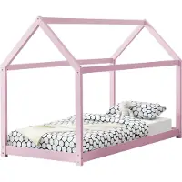 En.casa [] Kinderbett 90x200cm Rosa Haus Holz Natur Bettenhaus Hausbett Kinderzimmer Bett Kinder Kiefernholz