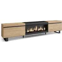Skraut Home TV-Schrank, Lowboard, 267x35x57 cm, Für großformatiges TV, Elektrokamin XXL, Industriedesign, Eiche Schwarz