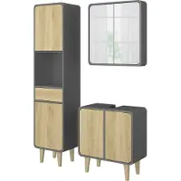Vicco Badmöbel-Set Arla Anthrazit/Eiche 3 Teile, mit Hochschrank, Model 51821