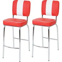 Mendler 2er-Set Barhocker Avellino, Barstuhl Tresenhocker, Retro 50er Jahre Design, Kunstleder rot-weiß