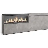 Skraut Home Sideboard, Highboard, 208x35x75cm, 4 Türen, Elektrokamin XXL, Zementgrau