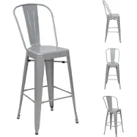 Mendler 4er-Set Barhocker HWC-A73, Barstuhl Tresenhocker mit Lehne, Metall Industriedesign grau