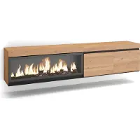 Skraut Home TV-Schrank, Lowboard, 208x35x45cm, Für TV-Geräte bis zu 80", Elektrokamin XXL, Hängend, Eiche