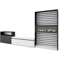Skraut Home Wohnwand Wohnzimmer, 360x35x186cm, Für TV-Geräte bis zu 65", Elektrokamin XXL, Weiß und Schwarz