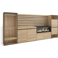 Skraut Home Sideboard, Kommode, 334x35x145 cm, Für Schlafzimmer, Zimmer, Elektrokamin XXL, Kommode mit Schubladen, Schuhschrank, Offener Kleiderschrank, Eiche