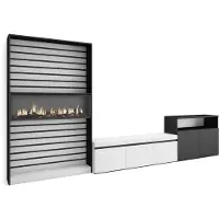 Skraut Home Wohnwand Wohnzimmer, 360x35x186cm, Für TV-Geräte bis zu 65", Elektrokamin XXL, Weiß und Schwarz
