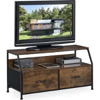 Relaxdays TV Board, Industrial, HxBxT: 48,5 x 93 x 41,5 cm, Metall, Holzoptik, 2 Schubladen, Fernsehtisch, braun/schwarz