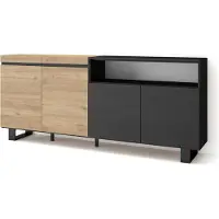 Skraut Home Sideboard, Highboard, 200x35x87cm, 4 Türen, Industriedesign, Eiche Schwarz